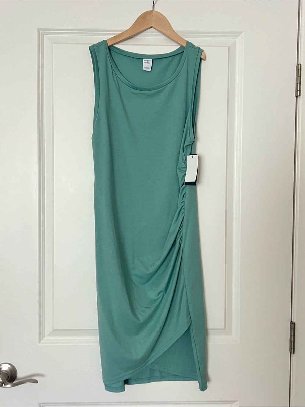 Melrose and Market Sleeveless Ruched Side Midi Dress in Teal